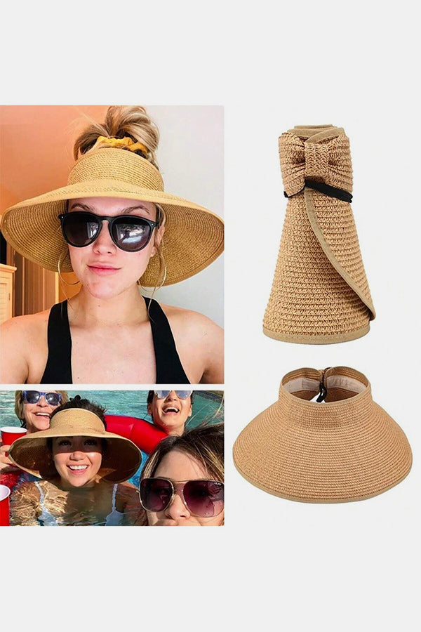 Women Roll Up Foldable Wide Brim Sun Visor Straw Hat