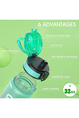 Water Bottle 32oz, Durable and Leakproof Water Bottles Motivational with Time Marker