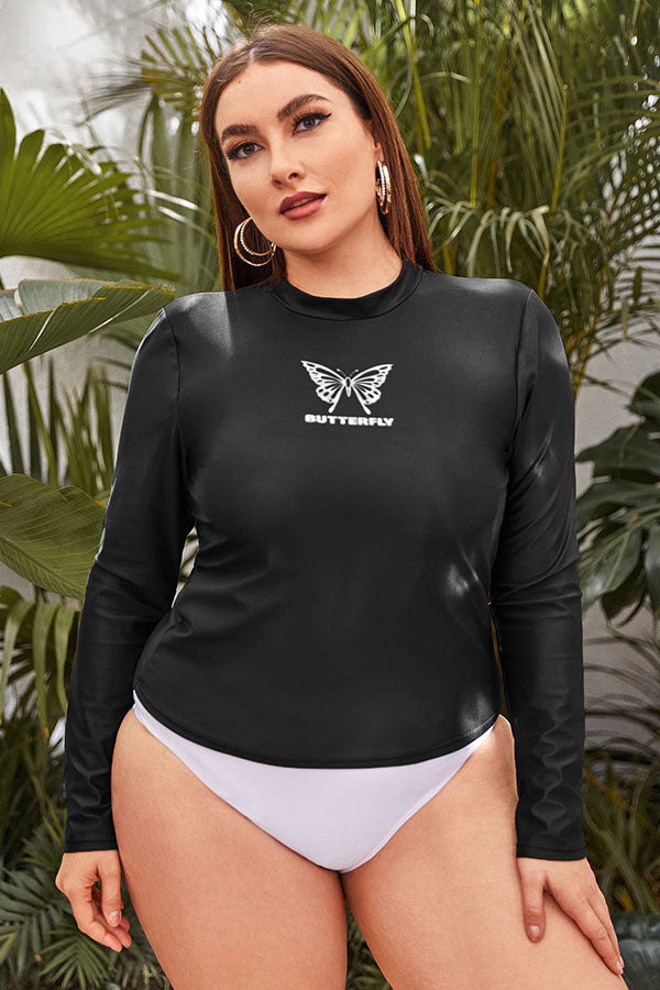 Women's Plus Butterfly Solid Long Sleeve UPF50+ Rash Guard
