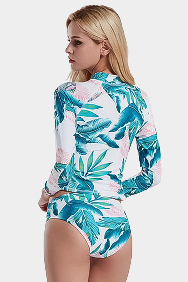 Tropical Print Split Zip Long Sleeve UPF50+ Rash Guard-Attraco | Fashion Outdoor Clothing