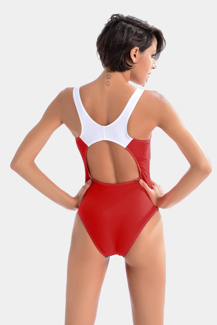 Red Colorblock Racerback One Piece Sport Swimsuit