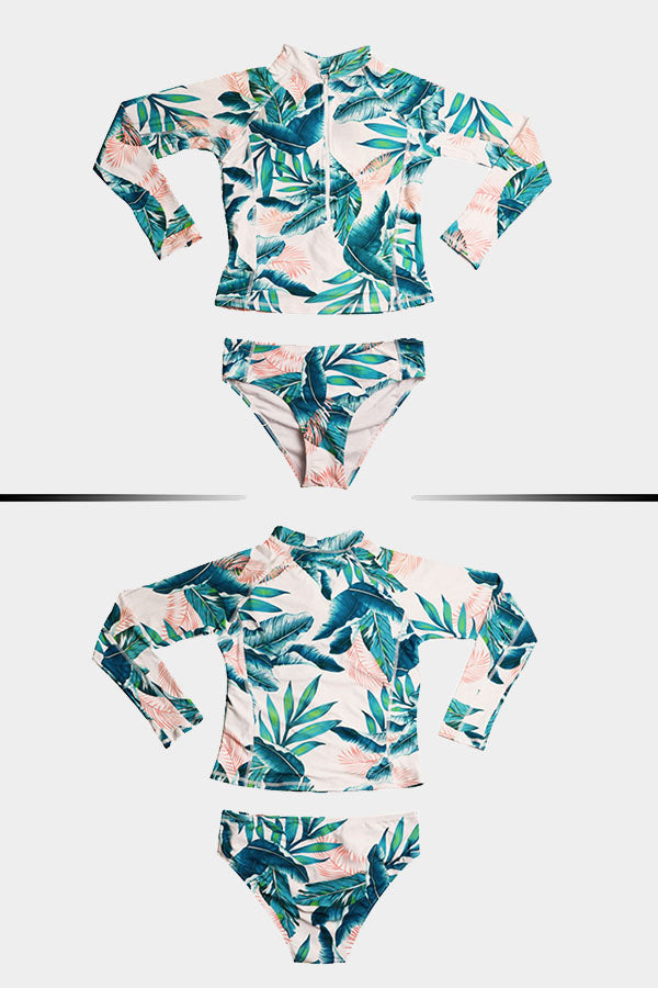 Tropical Print Split Zip Long Sleeve UPF50+ Rash Guard-Attraco | Fashion Outdoor Clothing
