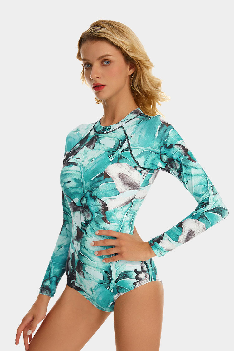 Palm Print Back Zip Long Sleeve UPF50+ Rash Guard-Attraco | Fashion Outdoor Clothing