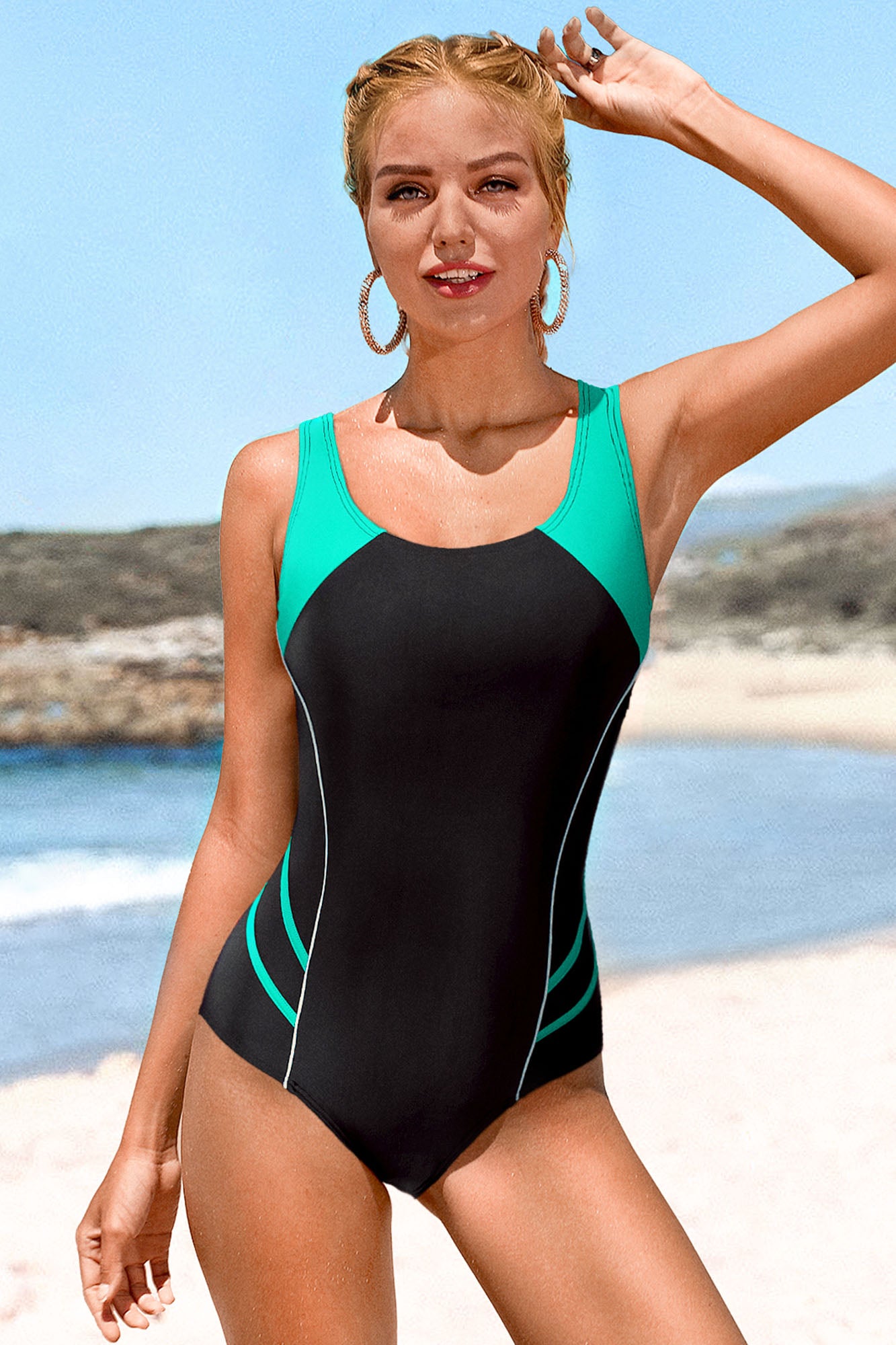 Attraco Aqua Women's Colorblock Slimming One Piece Swimsuit-Attraco | Fashion Outdoor Clothing