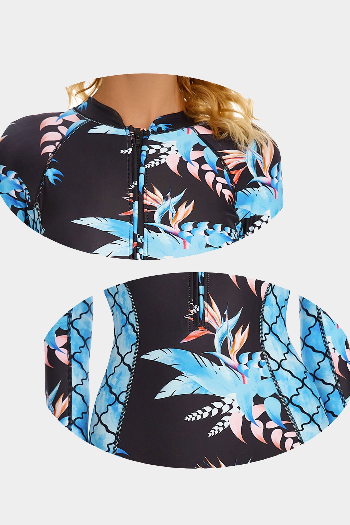 Tropical Moroccan Print Zip Long Sleeve UPF50+ Rash Guard-Attraco | Fashion Outdoor Clothing