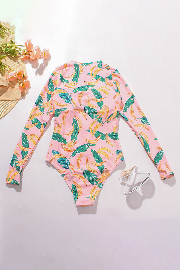 Women's Tropical Banana Print Long Sleeve UPF50+ Rash Guard