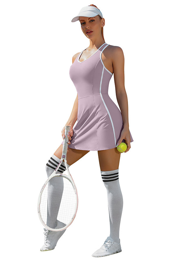 OVRUNS WOMENS TENNIS/GOLF DRESS WITH BUILT IN BRA AND SHORTS W/POCKET MOSS  LG