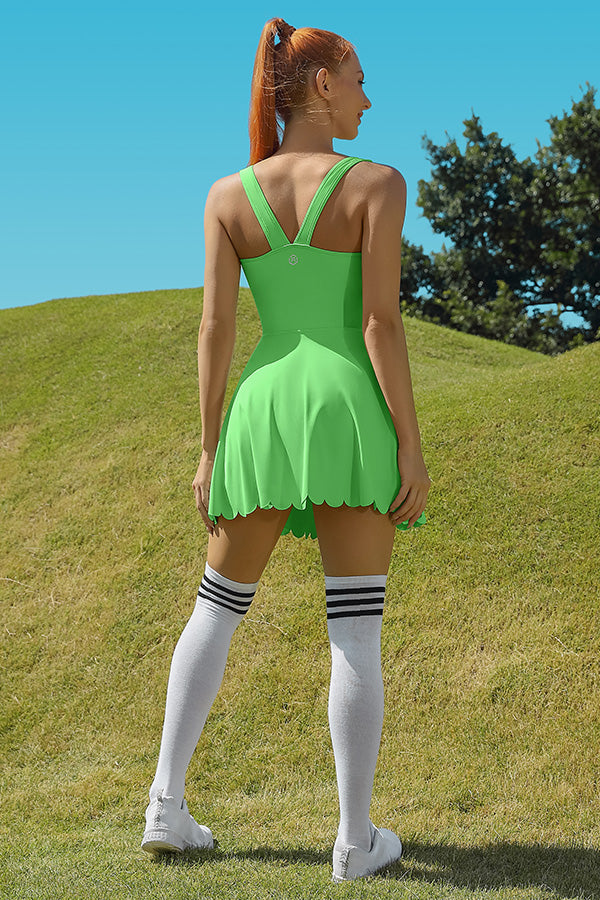Vestido de tenis de mujer atlética verde con bolsillos