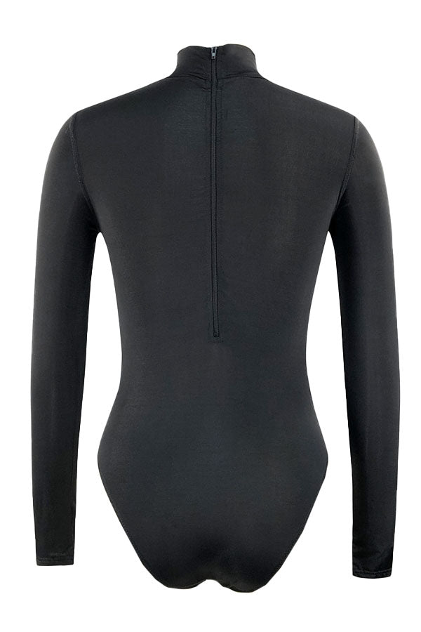 Black Mock Collar Zip Long Sleeve UPF50+ Rash Guard-Attraco | Fashion Outdoor Clothing