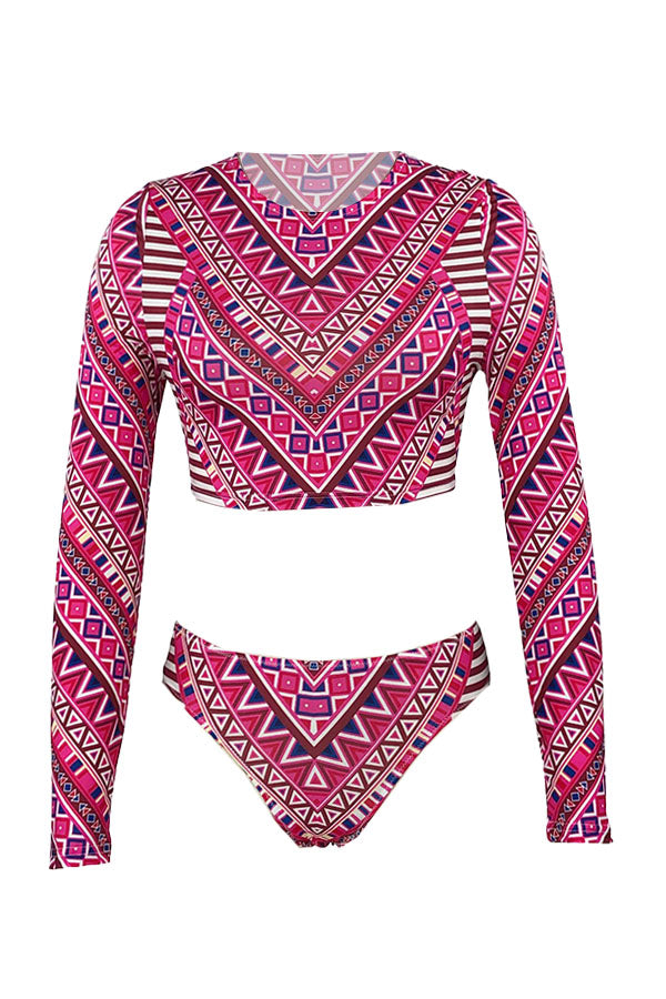 Boho Print UPF 50+ Long Sleeve Cropped Rash Guard-Attraco | Fashion Outdoor Clothing