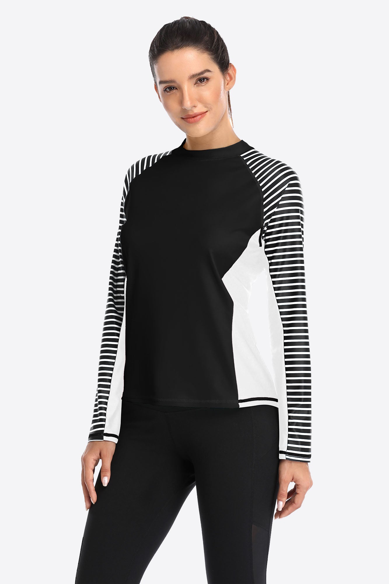 Women's Stripe Long Sleeves UPF 50+ Crew Rash Guard-Attraco | Fashion Outdoor Clothing