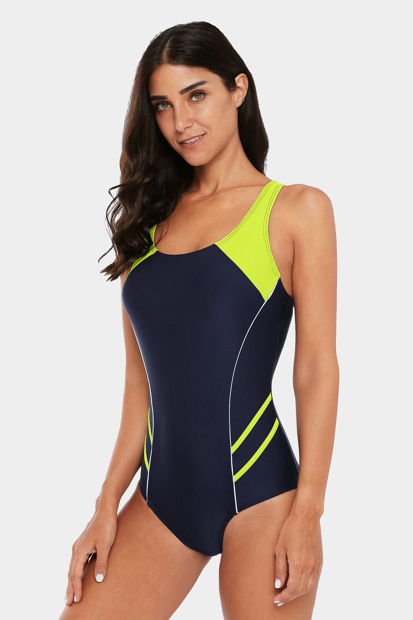 Attraco Yellow Women's Colorblock Slimming One Piece Swimsuit-Attraco | Fashion Outdoor Clothing