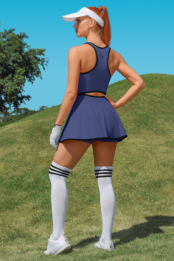 Tenniskleid-Trainingskleid mit Shorts und eingebaute ärmellose BH-Sportrennfahrer-Golfkleid