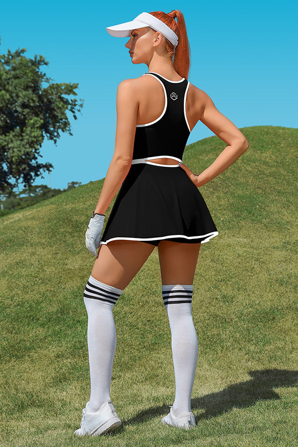 Tenniskleid-Trainingskleid mit Shorts und eingebaute ärmellose BH-Sportrennfahrer-Golfkleid