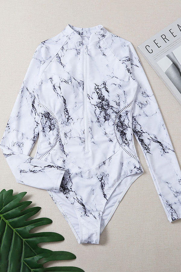 Marble Pattern Half Zip Long Sleeve UPF50+ Rash Guard-Attraco | Fashion Outdoor Clothing