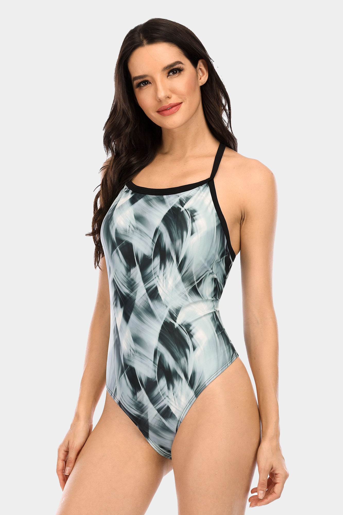 Attraco Women's Gray Printing Slimming Thin Strap One Piece Swimsuit-Attraco | Fashion Outdoor Clothing
