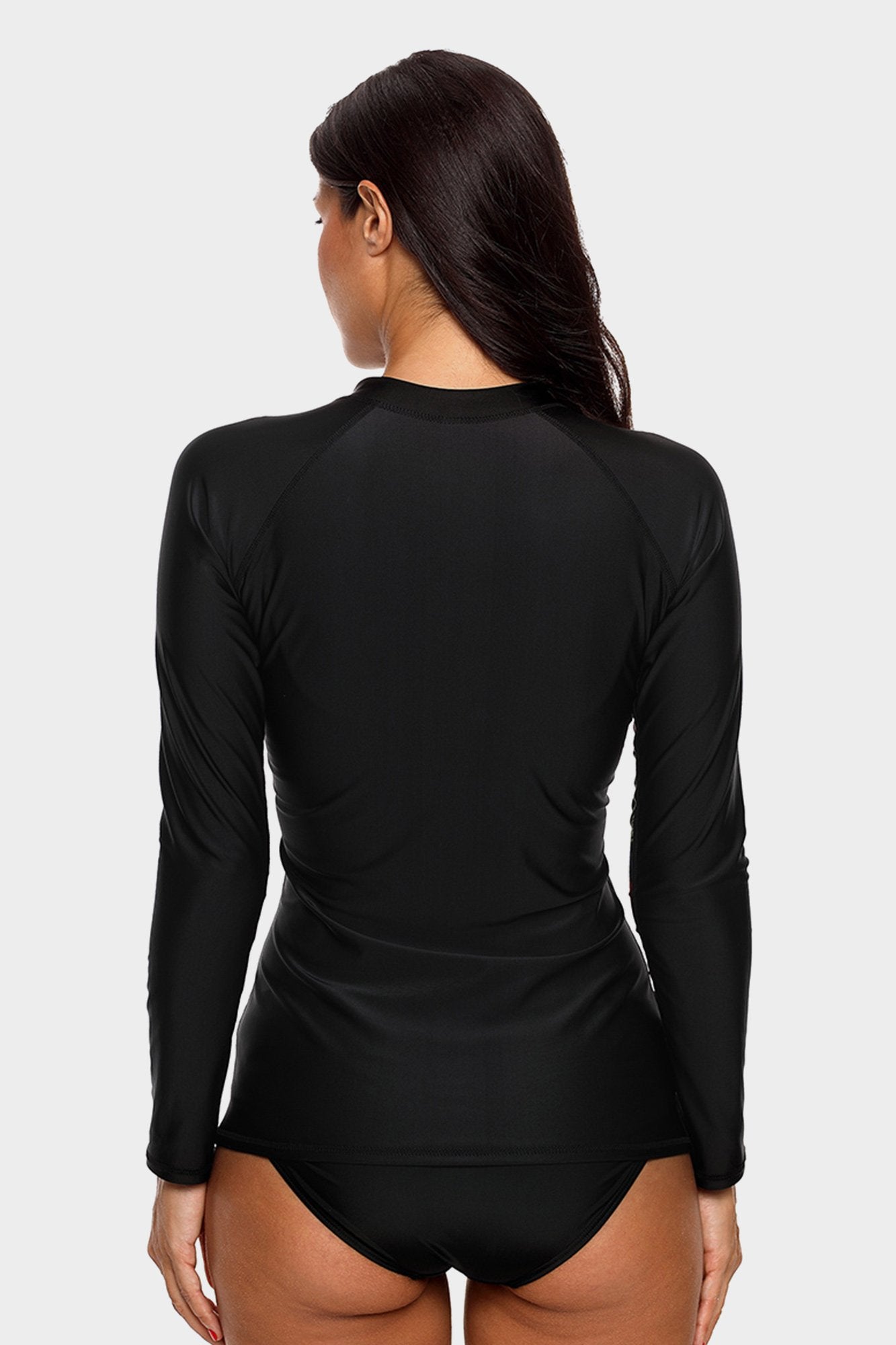 Attraco Black Women's Floral Printed Zip Long Sleeve UPF 50+ Rash Guard-Attraco | Fashion Outdoor Clothing