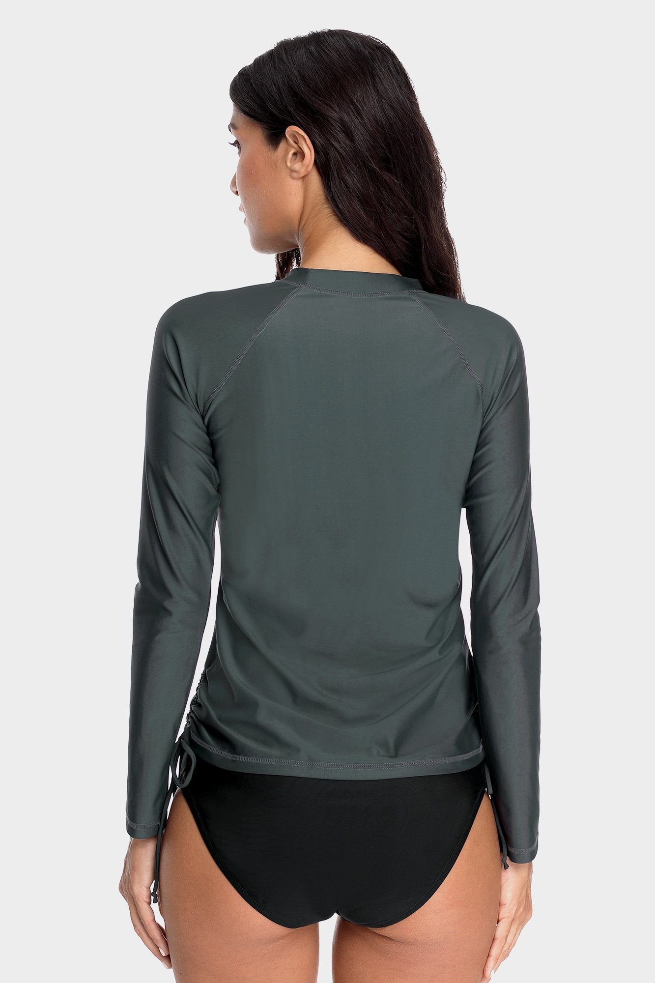 Women's Solid Grey Side Drawstring Long Sleeve UPF 50+ Rashguard-Attraco | Fashion Outdoor Clothing