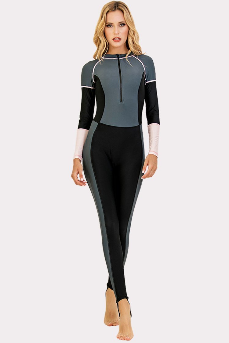 Attraco Front Half-Zipper Grey One Piece Surfing Wetsuit-Attraco | Fashion Outdoor Clothing