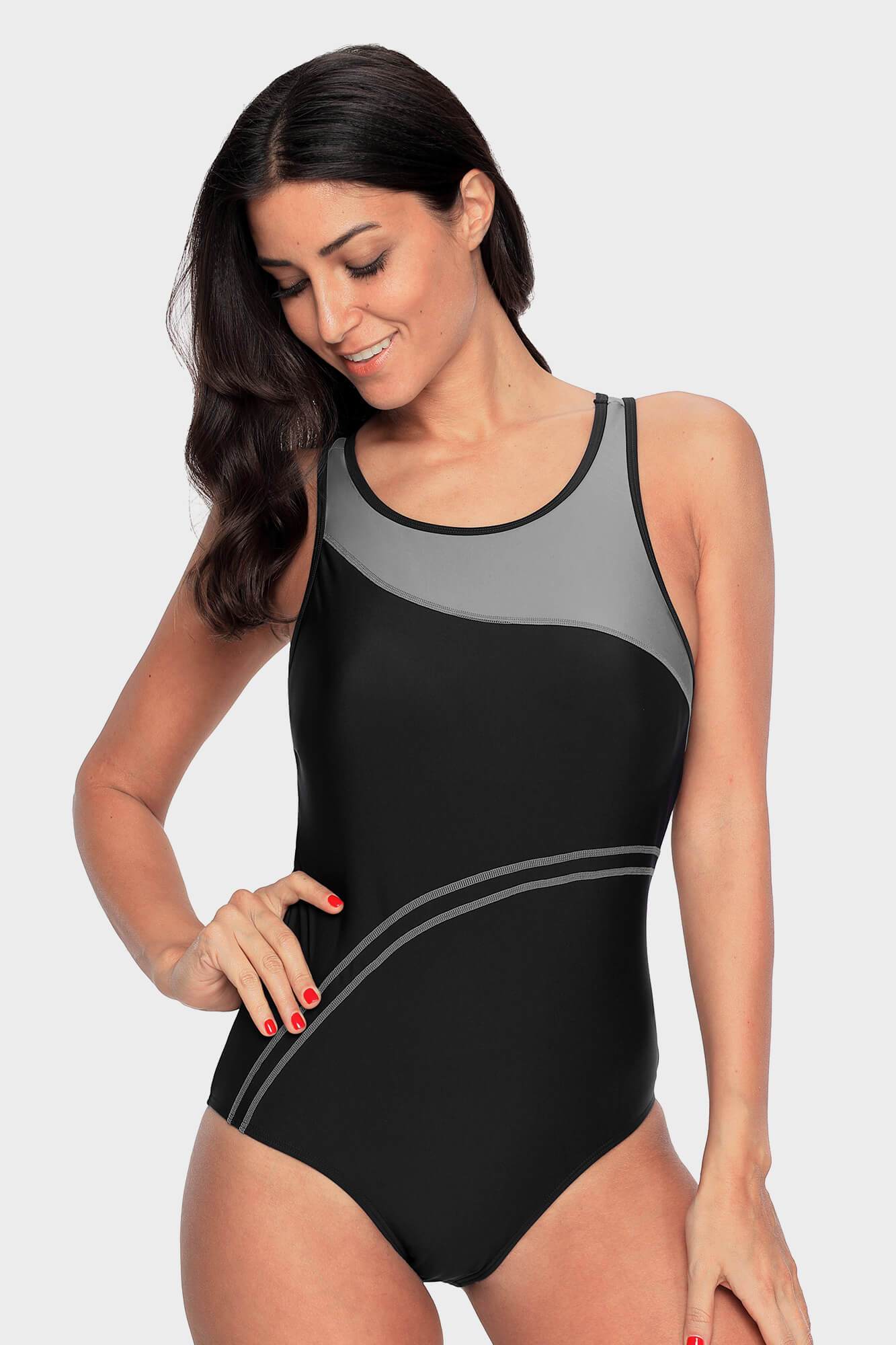Attraco Women's Racerback Sports Bathing Suit, L / Black