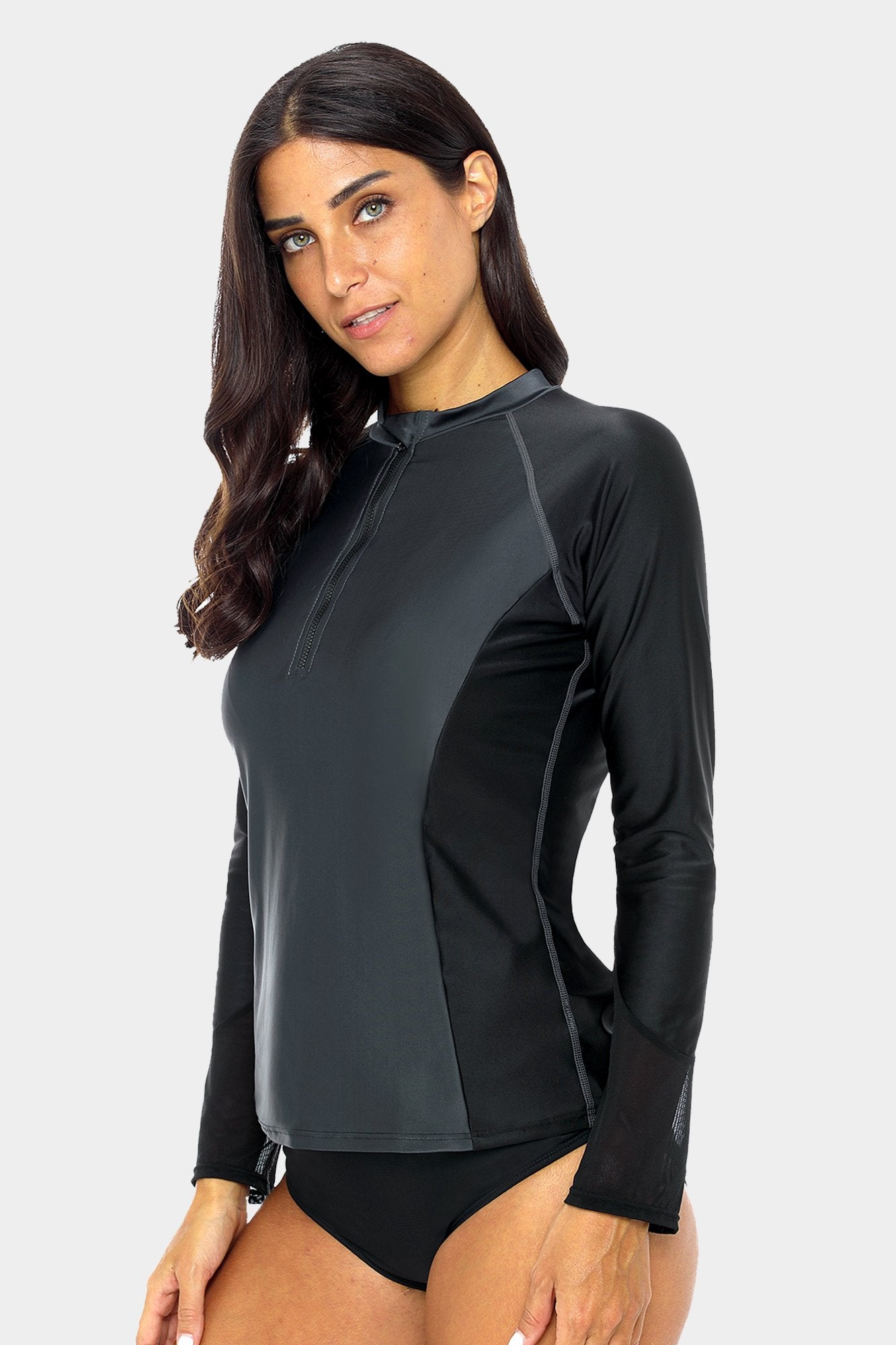 Women's Sleek Quarter Zip Long Sleeve UPF 50+ Rash Guard-Attraco | Fashion Outdoor Clothing
