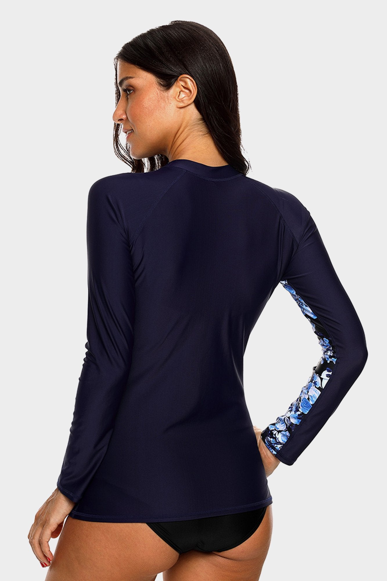 Attraco Navy Women's Floral Printed Zipper UPF 50+ Rash Guard-Attraco | Fashion Outdoor Clothing