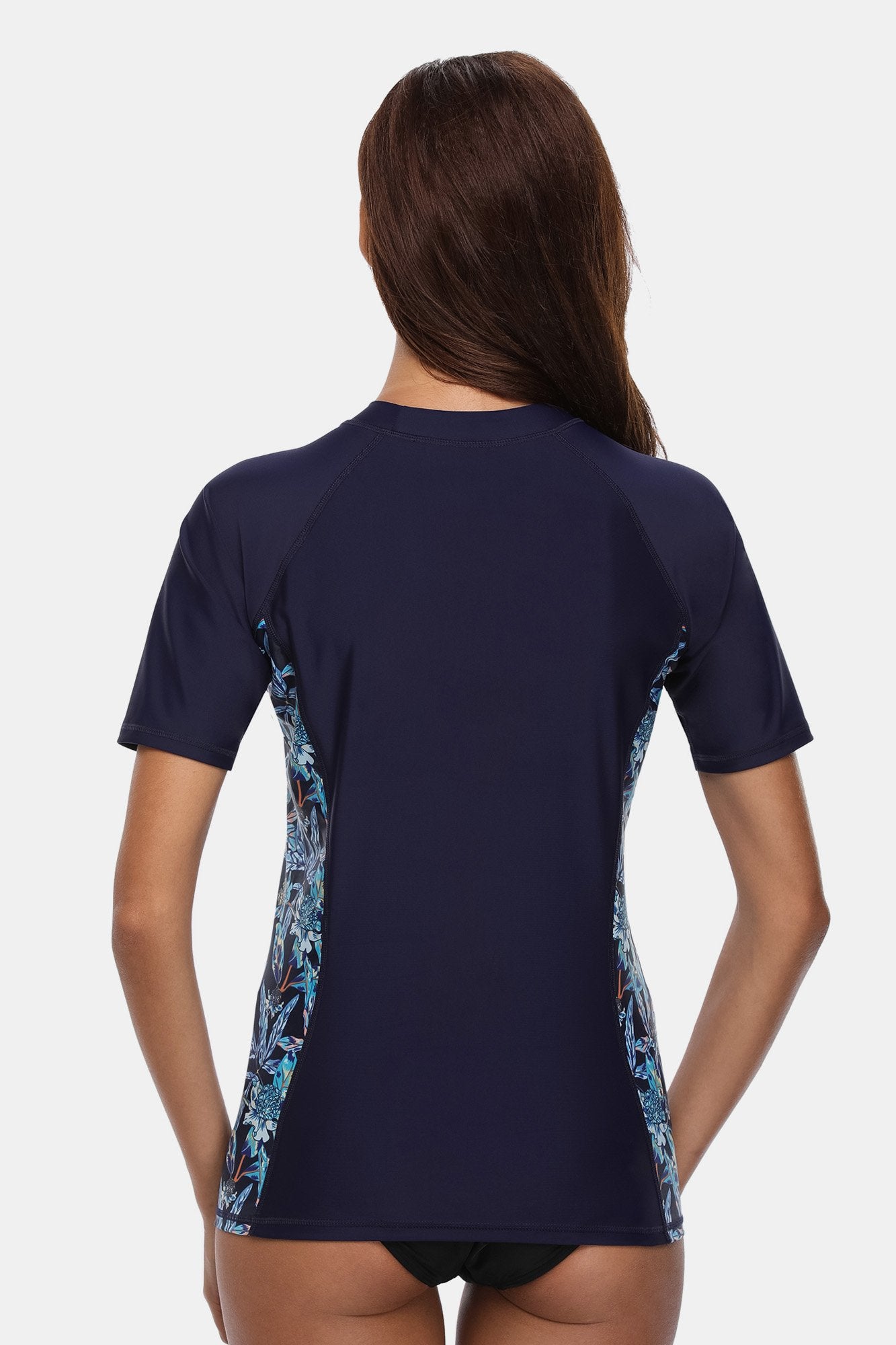 Women's Blue Printed Short Sleeve UPF 50+ Rash Guard Swim Shirt-Attraco | Fashion Outdoor Clothing