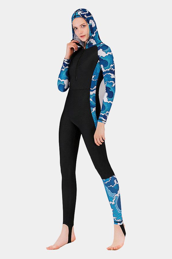 Attraco Printed Hooded Quick-drying Sunscreen UPF50+ One-piece Surfing Wetsuit-Attraco | Fashion Outdoor Clothing