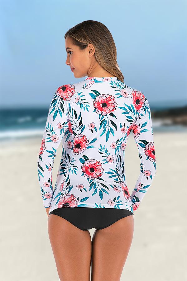 Attraco Women's Floral Print UPF 50+ Long Sleeve Swimsuit Rash Guard-Attraco | Fashion Outdoor Clothing