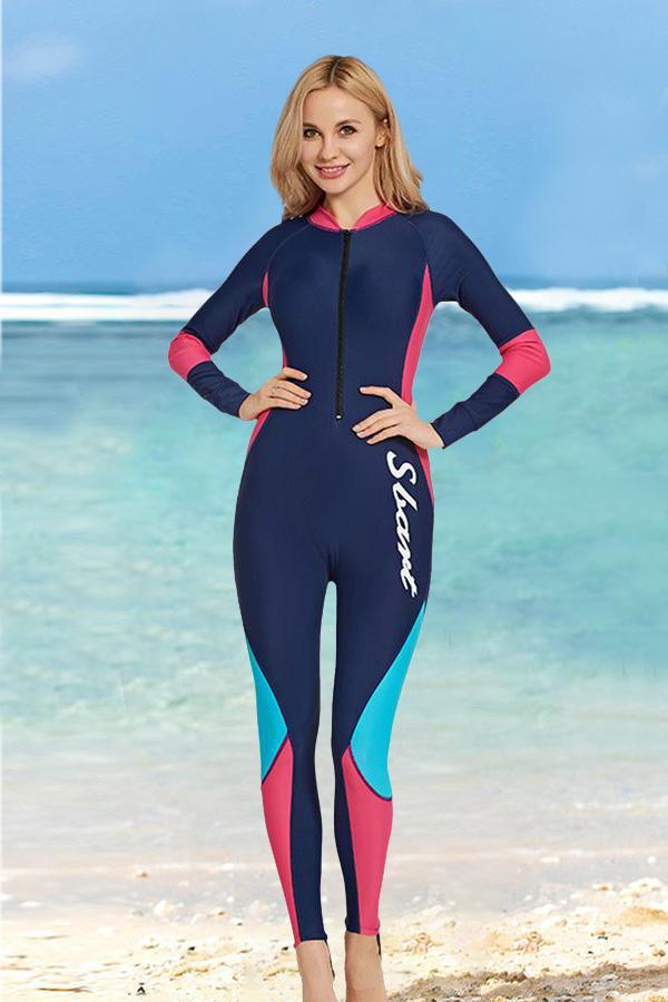Women's One Piece Swim Suit Long Sleeve Diving Skin Full Body Swimwear Black