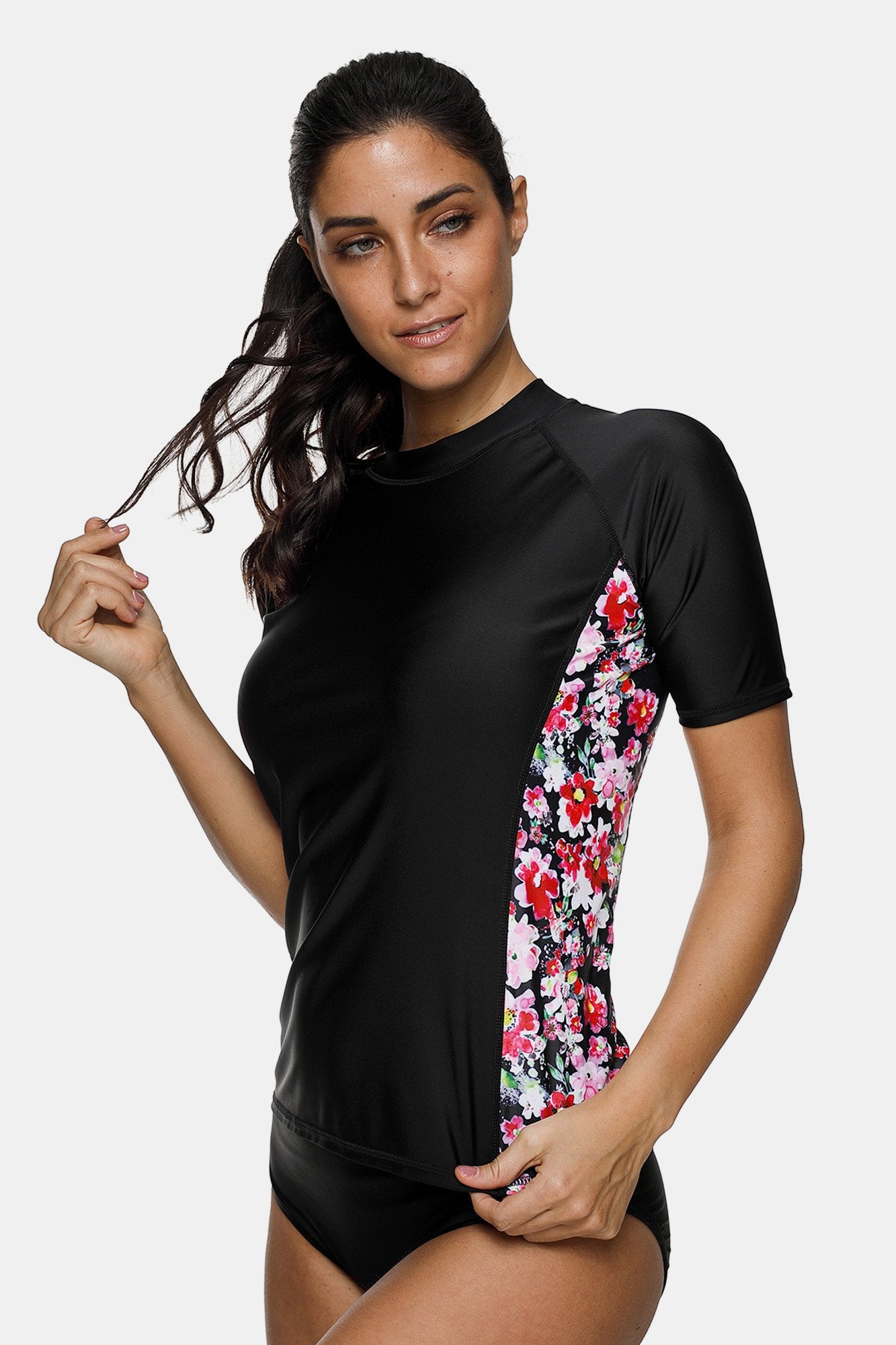 Women's Side Printed Short Sleeve UPF 50+ Rash Guard Swim Shirt-Attraco | Fashion Outdoor Clothing