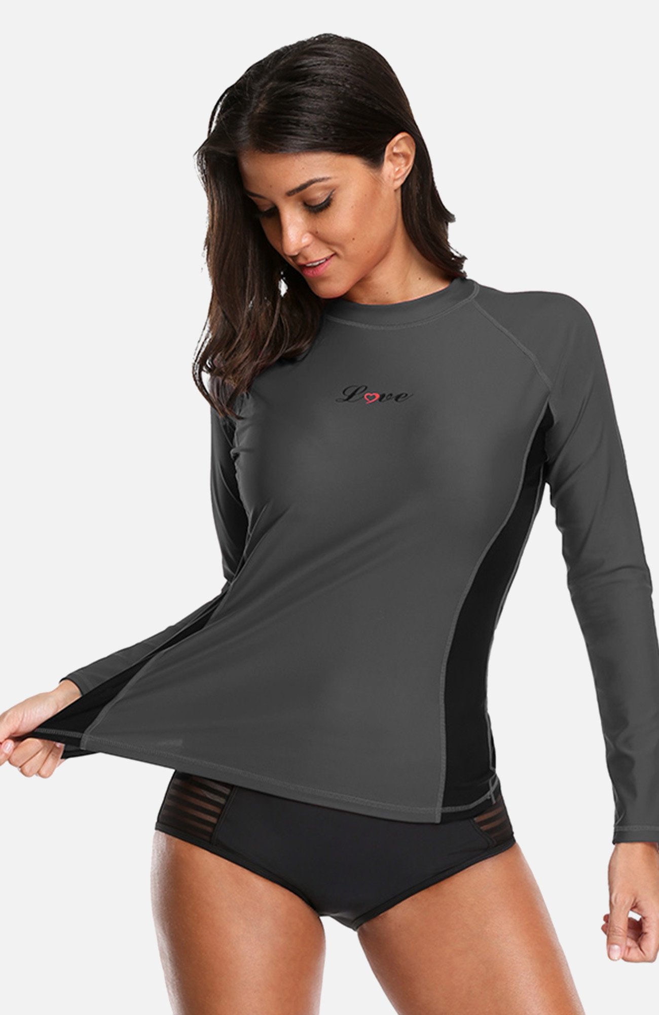 Clearance | Attraco Women's Long Sleeve Sport Fit UPF 50+ Rash Guard Gray-Attraco | Fashion Outdoor Clothing